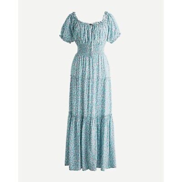J. Crew Off shoulder Puff-sleeve midi dress in floral Summer Beach Vacation - Picture 1 of 8